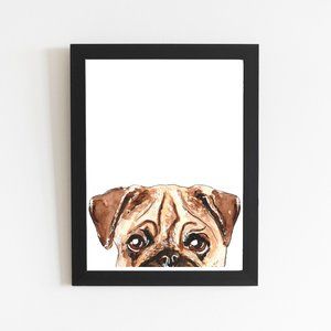 Pug Print Peek a Boo Wall Art, Cute Dog Pug Gift Idea, French Bulldog Watercolor